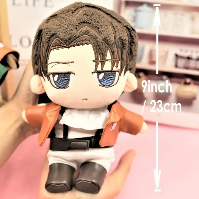 23cm Anime Attack on Titan Plush Doll Levi Ackerman Prop Plush Soft Stuffed Toys Uniform Maid Dress Clothes Changeable Plushie