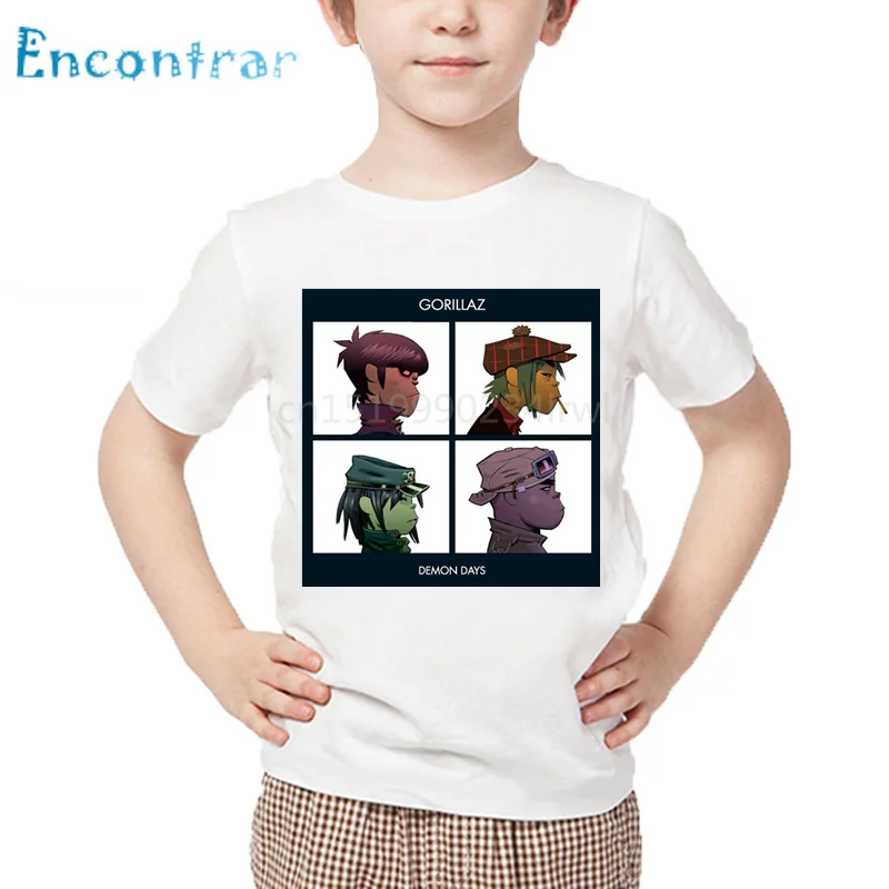 Camiseta engraçada casual dos meninos e das meninas, ohkp4355 dos miúdos das crianças do verão branco do macarronete da cópia da faixa de rocha de gorillaz