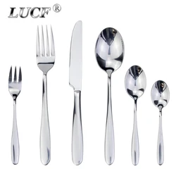 LUCF Brief Fashion 6 In 1 Cutlery Set Mirror Stainless Steel Flatware Dessert Fork Coffee Spoon Elegant Thick Utensil Dinnerware