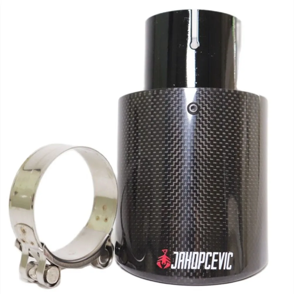 Car Glossy Carbon Fiber Exhaust System Muffler Tip Universal Straight Stainless Black Mufflers Multi-Size For Akrapovic