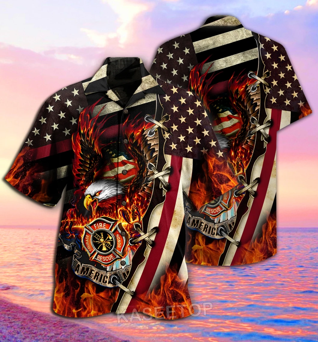 

Mens Beach Short Sleeve Firefighter Santa Claus Cosplay 3D Printed Hawaiian Shirt Casual T Shirt Button Wild Blouses Oversize