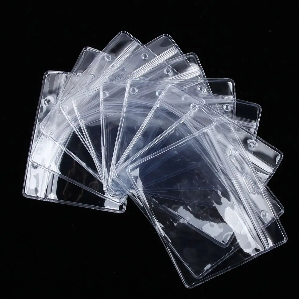 Lot of 10 Horizontal Transparent Vinyl Plastic ID Card Badge Holder With Zipper Soft Waterproof Storage Bag Pocket Set Wholesale