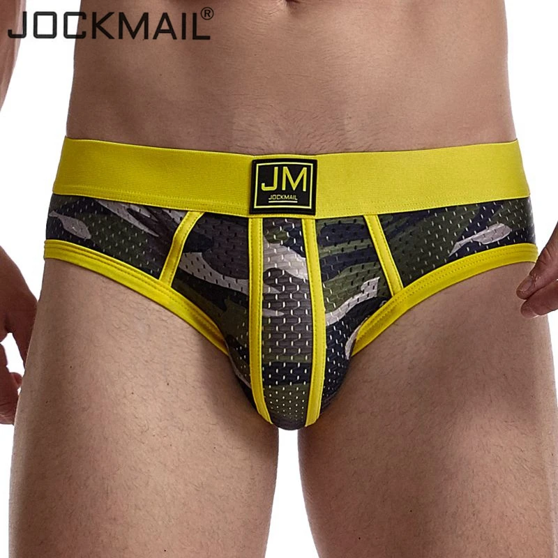 JOCKMAIL Breathable Green camouflage mesh Silk Men Underwear Men Briefs Mens Slip Cueca Gay Male Panties Underpants Briefs Nylon