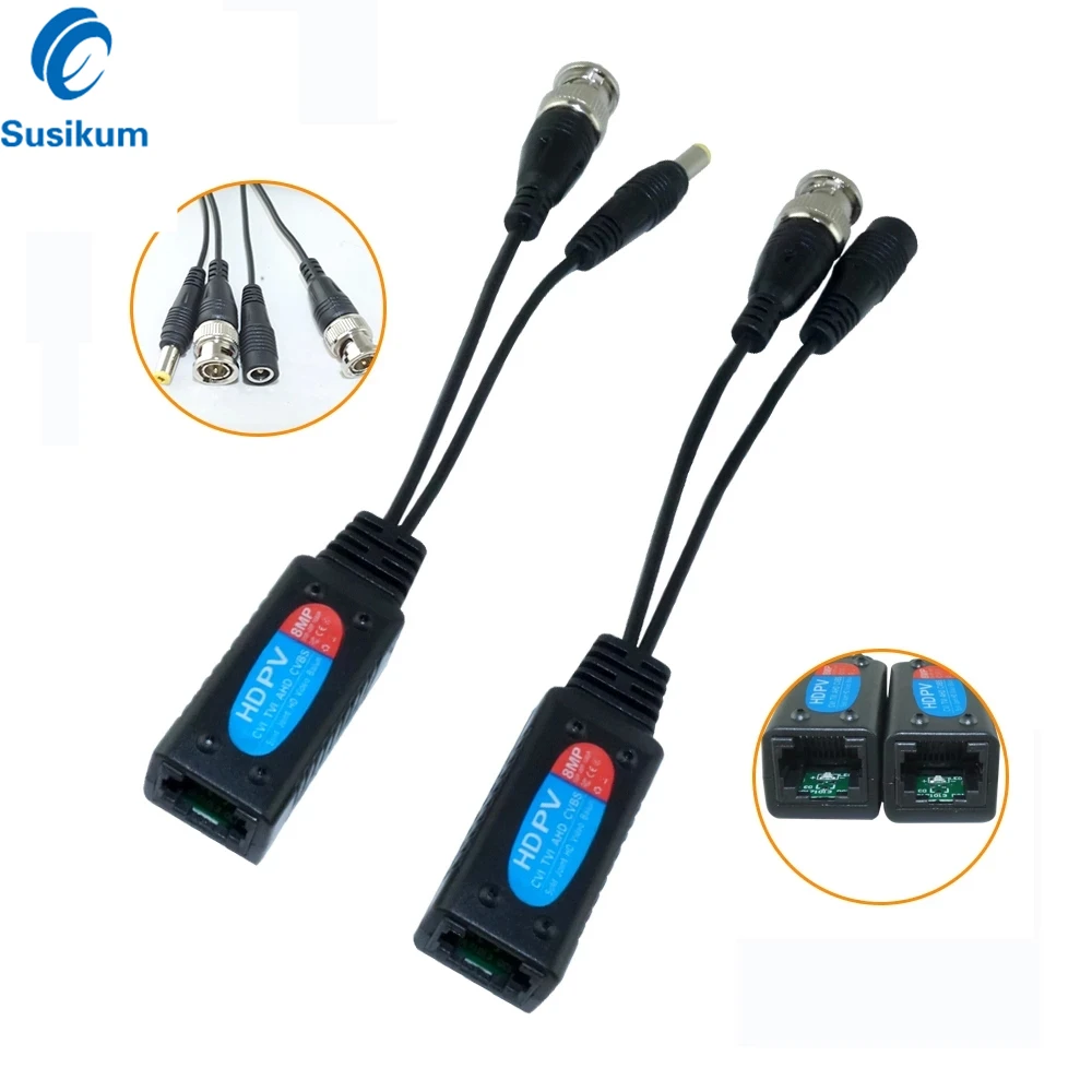 BNC To RJ45 Passive Video Balun Transceiver For CCTV Camera 8MP CVBS AHD CVI TVI UTP Balun