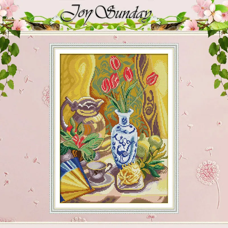 

Afternoon Tea Time Patterns Counted Cross Stitch Set DIY 11CT 14CT 16CT Stamped DMC Cross-stitch Kit Embroidery Needlework Gifts