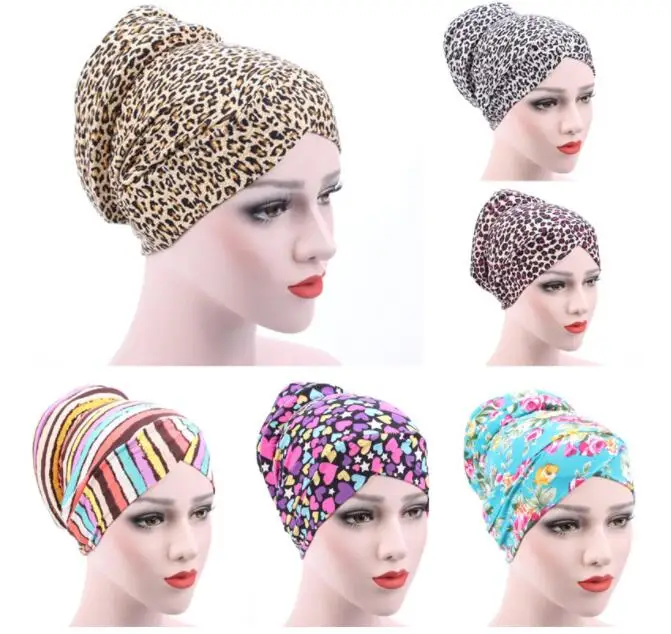 Leopard Print Muslim Fashion Women's Hijabs Muslim Cotton Cover Inner Cap Islamic Head Wear Hat Under Scarf