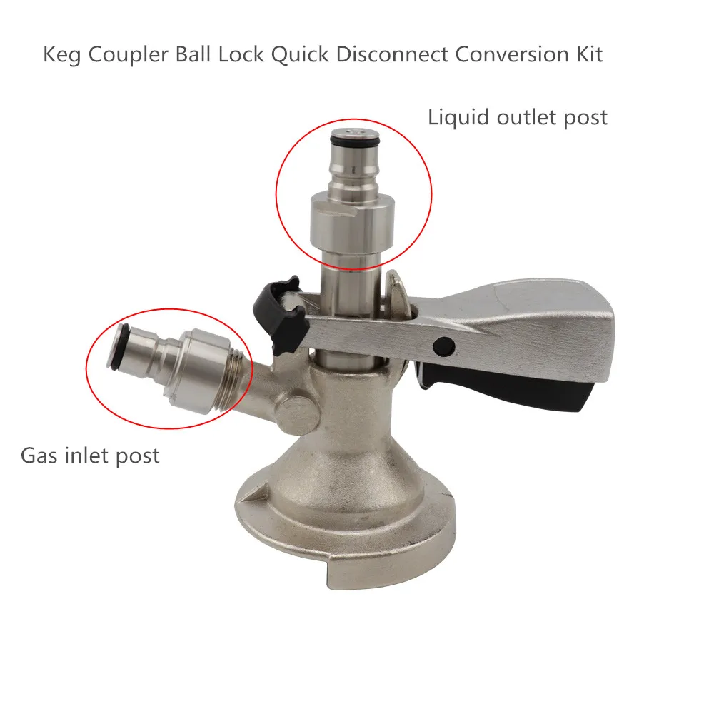 Home Brew Ball Lock Keg Coupler Adapter Stainless Steel Ball Lock Quick Disconnect Conversion Kit G5/8 Liquid OR Gas Post