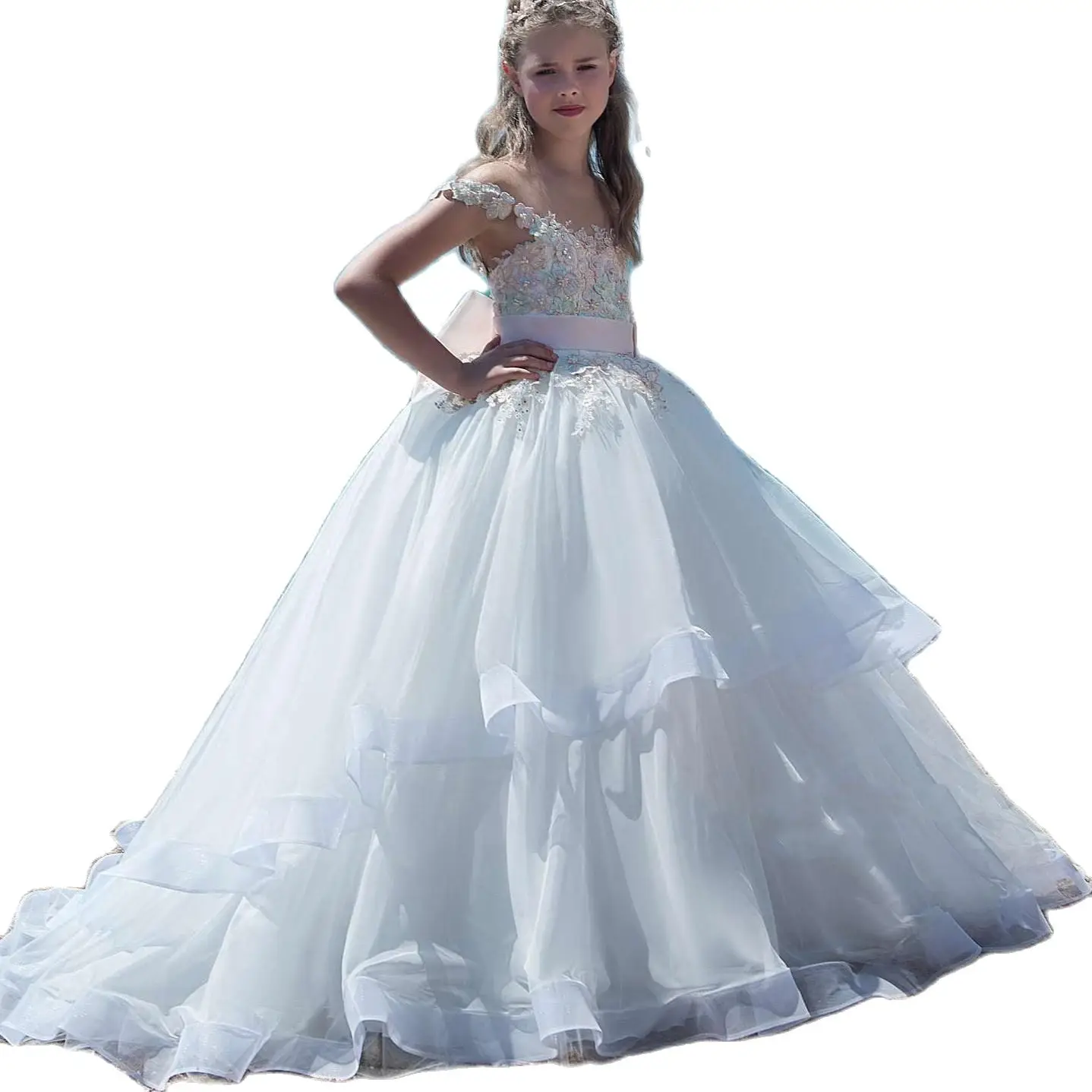 

Stunning Princess Child Beach Gown Style Pageant Dress Special Ocassion Dress with Straps for Girls Aged 6-13 Years