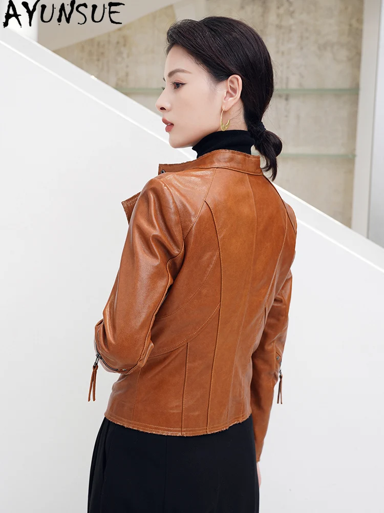 Ayunsue Echt Lederen Jas Vrouwen Koreaanse Stijl Echte Schapenvacht Jas Lente Herfst Vintage Korte Kleding Chaquetas Para Mujer