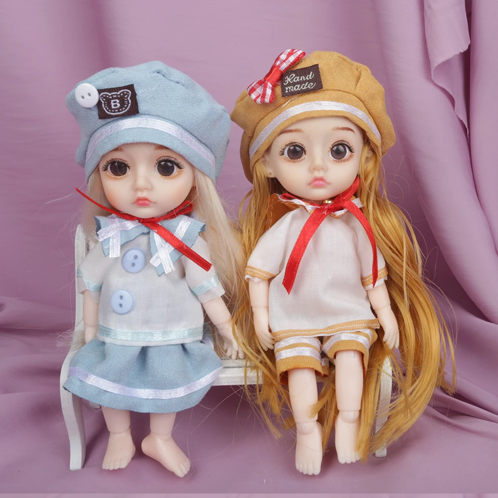 Cute Face 1/12 BJD Doll 16cm School Suit 13 Joint Dolls Mini Blue EyesToy Little Girl JK Dress Make Up Toys Girls Gift Dolls