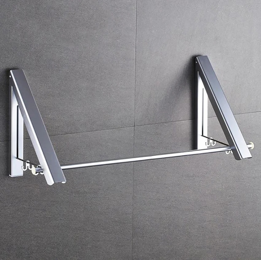 Single/Double-Connecting Solid Aluminium Waterproof Clothes Towel Rack,Foldable Retractable Indoor Wall-mounted Anti-Rust Hanger