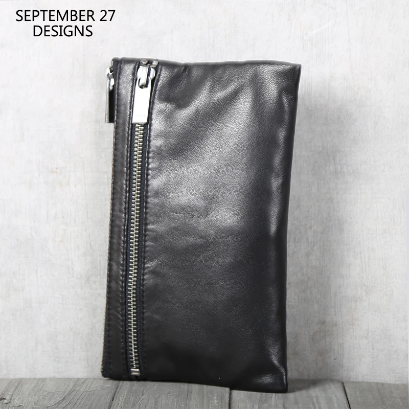 Clutch Bag Genuine Leather Luxury Men Casual Big Capacity Zipper Long Wallet Women Simple Cell Phone Purses Casual Money Pouch