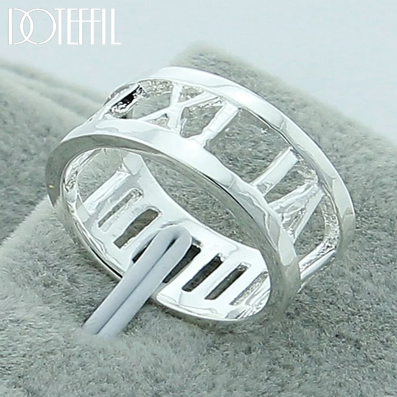 

DOTEFFIL 925 Sterling Silver Hollow Roman Numerals Ring For Women Wedding Engagement Party Fashion Charm Jewelry