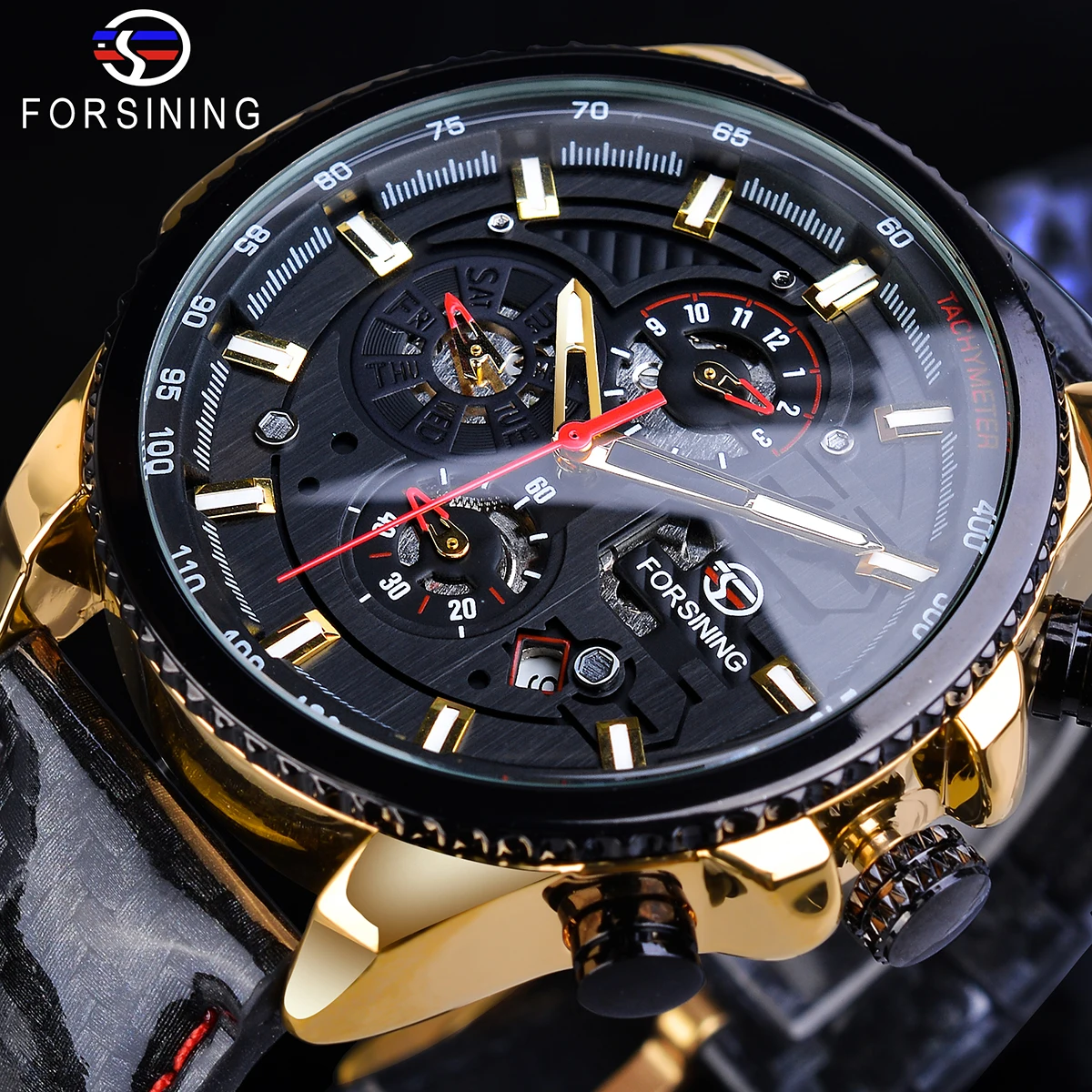 

Forsining Creative Racing Car Mechanical Watches Automatic Date Function Man's Fabric Leather Strap Military Sport Watch Relogio