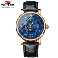 TEVISE T867A Automatic Mechanical Watch Man Date Week Month Display Waterproof Leather Strap Zirconium Drill Embellishment Male