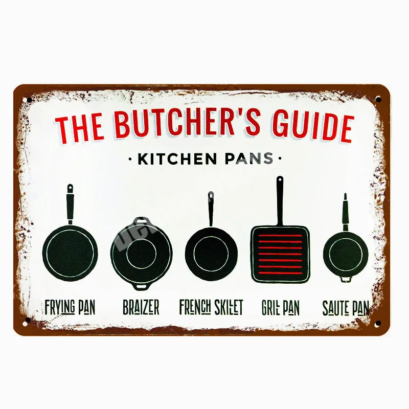 BUTCHER\'S GUIDE Vintage Metal Signs Cut Beef Cow Chicken Pork Duck Poster Kitchen Decorative Plates Plaque Wall Stickers N286