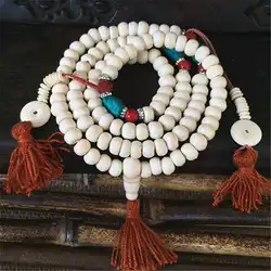 Tibetan Mala 8mm 108PCS White Yak Bone Prayer Meditation Mala Tibet Buddhist Rosary for Man BRO848