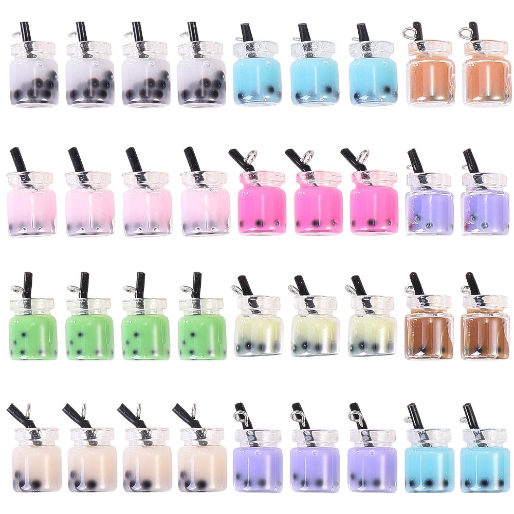 

20Pcs Resin Milk Tea Drinks Charms Imitation Bubble Bottle Pendant For DIY Jewelry Earrings Bracelet Necklace KeyChain Making