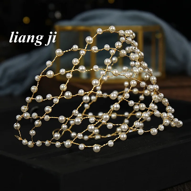 Luxury And high-end Bride Crown Totally Hand-made Hairpin Head Band Bride Headdress Simulated Pearl Hair Accessories Grid Tiara