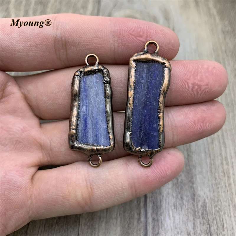 Soldering Rectangle Natural Blue Kyanite Slab Vintage Stone Connector Pendant For DIY Boho Jewelry Accessories MY210713