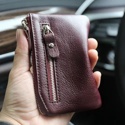 New Fashion  Coin Purse Soft Genuine Leather Men Wallet Small Card Holder Double zipper Thin Women Mini Change Purses Kids Coin
