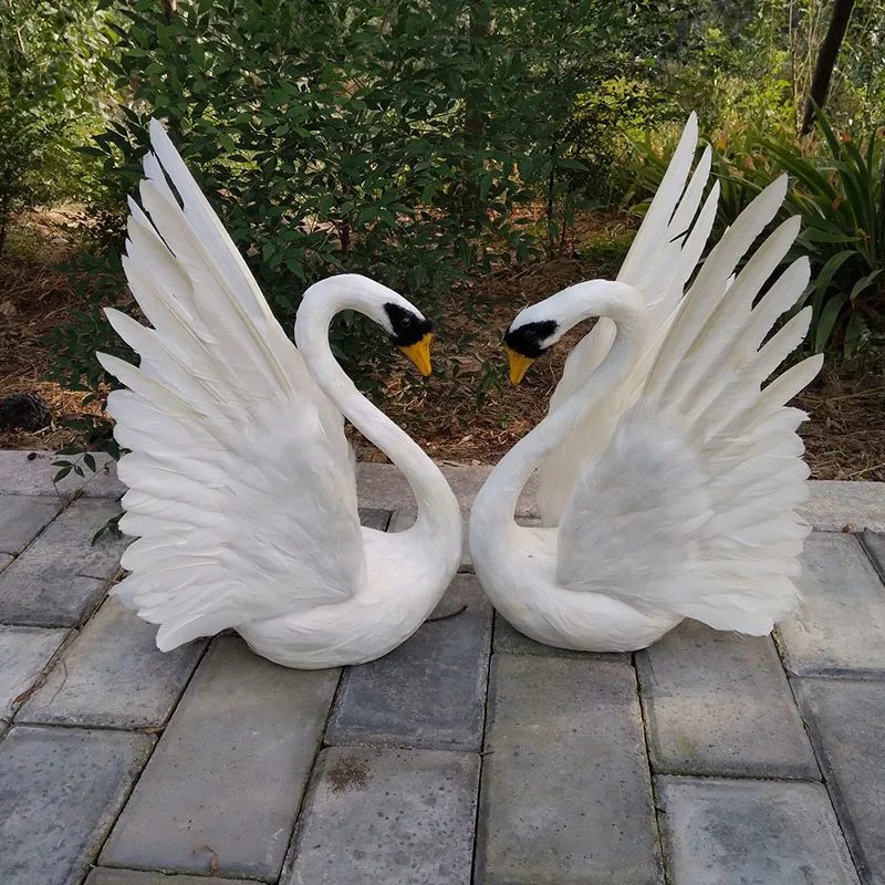 about 30x40cm white feathers swan spreading wings swans couples birds one pair model.garden, party decoration Xmas gift w0752