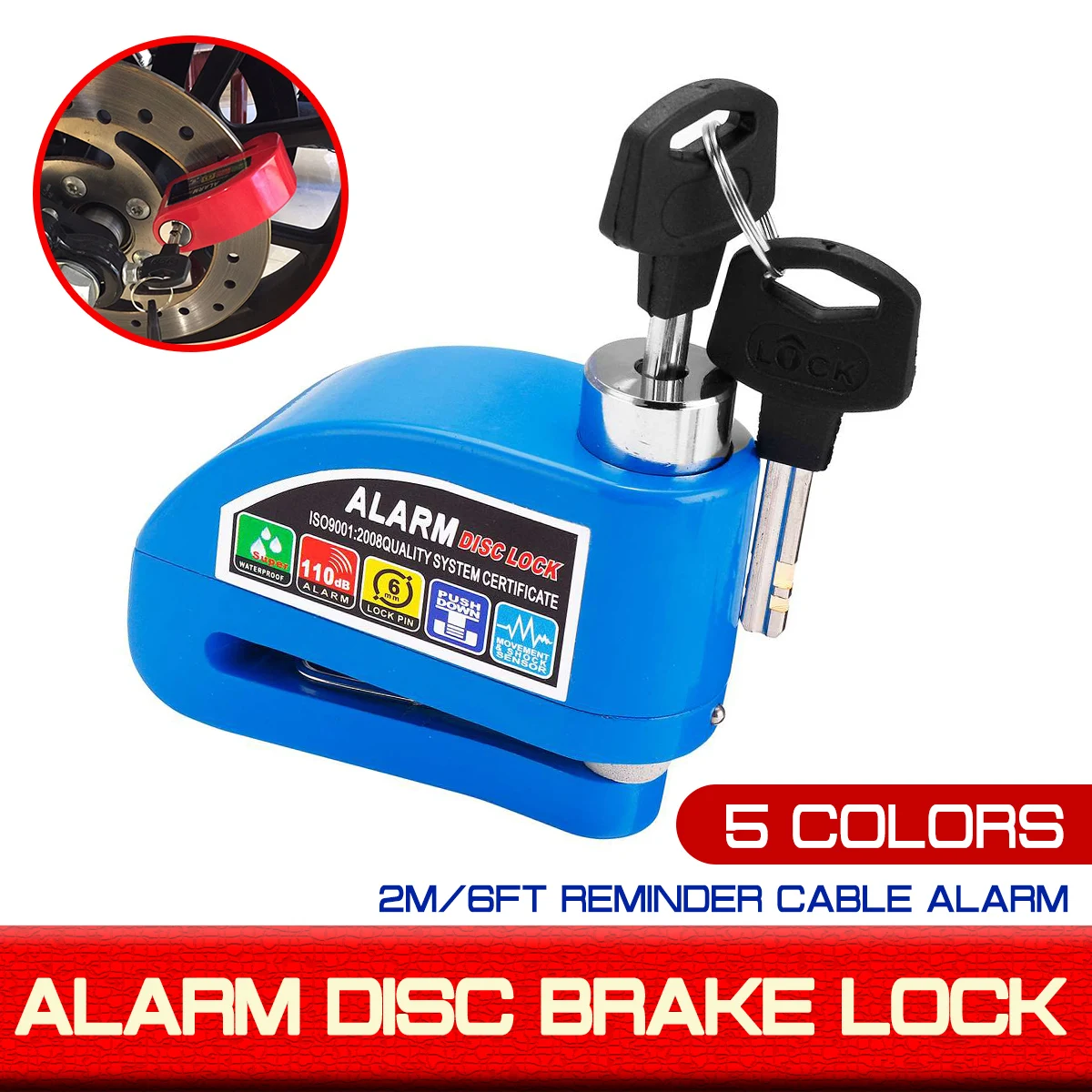 

2m/6ft Metal Motorcycle Scooter Security Anti-theft Wheel Disc Brake Lock Alarm Kit Reminder Cable Alarm Lock Bike Brake Bag