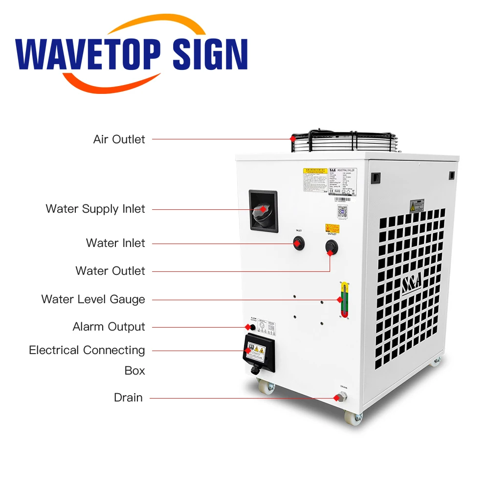 WaveTopSign S&A CW-6000 220V 110V 50/60Hz Industry Air Water Chiller for 300W 600W Co2 Glass Laser Tube Water Chillers
