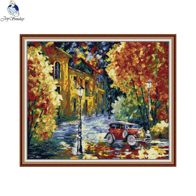 Street view after the rain Counted cross stitch kits DIY art pattern 11CT 14CT printed canvas cotton needlework home decor craft