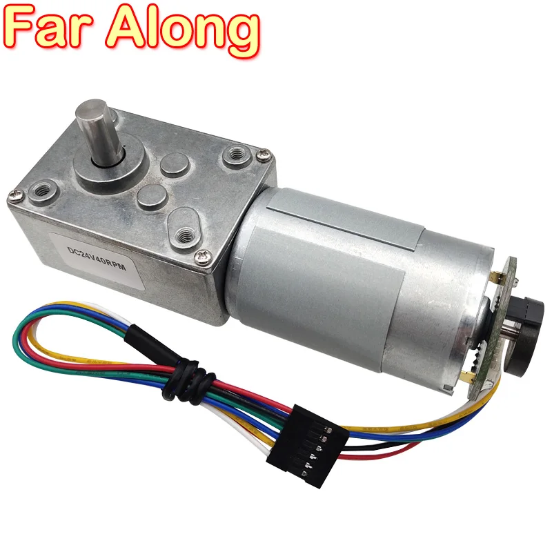 30W DC Worm Geared Motor Encoder 24V 12V High Torque Electric 12-470RPM Self Locking Adjustable Speed and Reversed