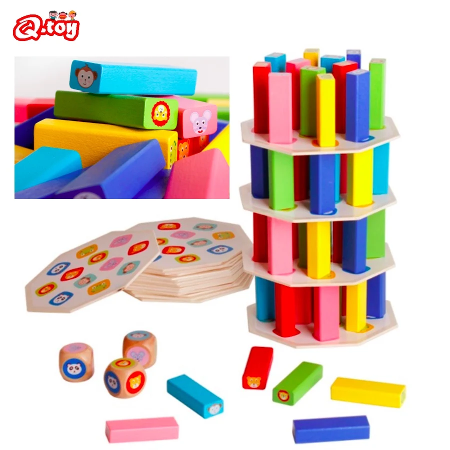 Educational Stacking tower rainbow Color Animal Block Set Creative Kids Play Developmental Building Block Toy Domino GameToys