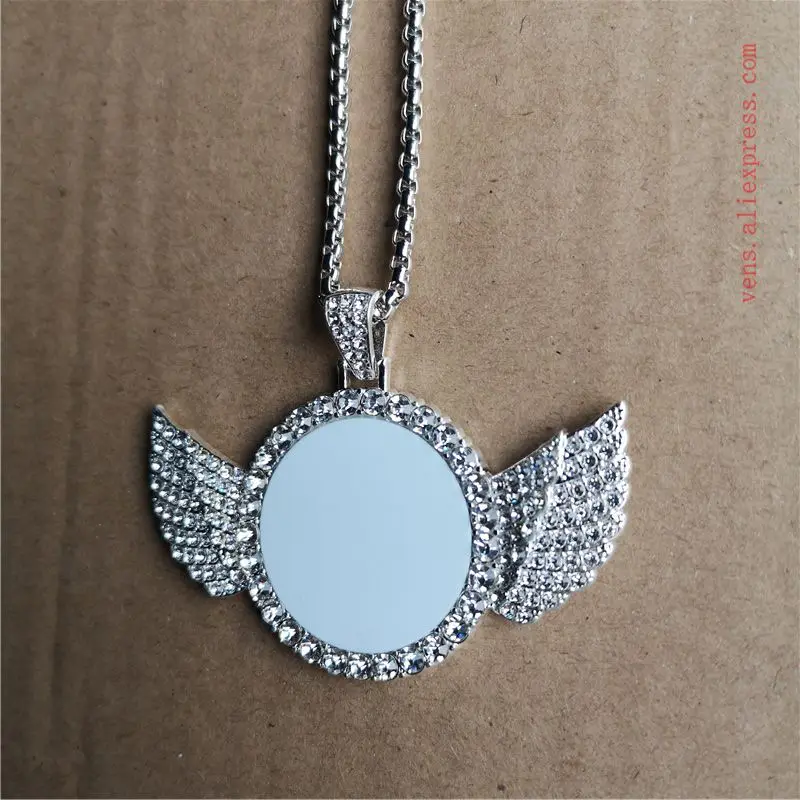 sublimation blank new round wings photo necklaces pendants hot transfer printing blank consumables 20pcs/lot