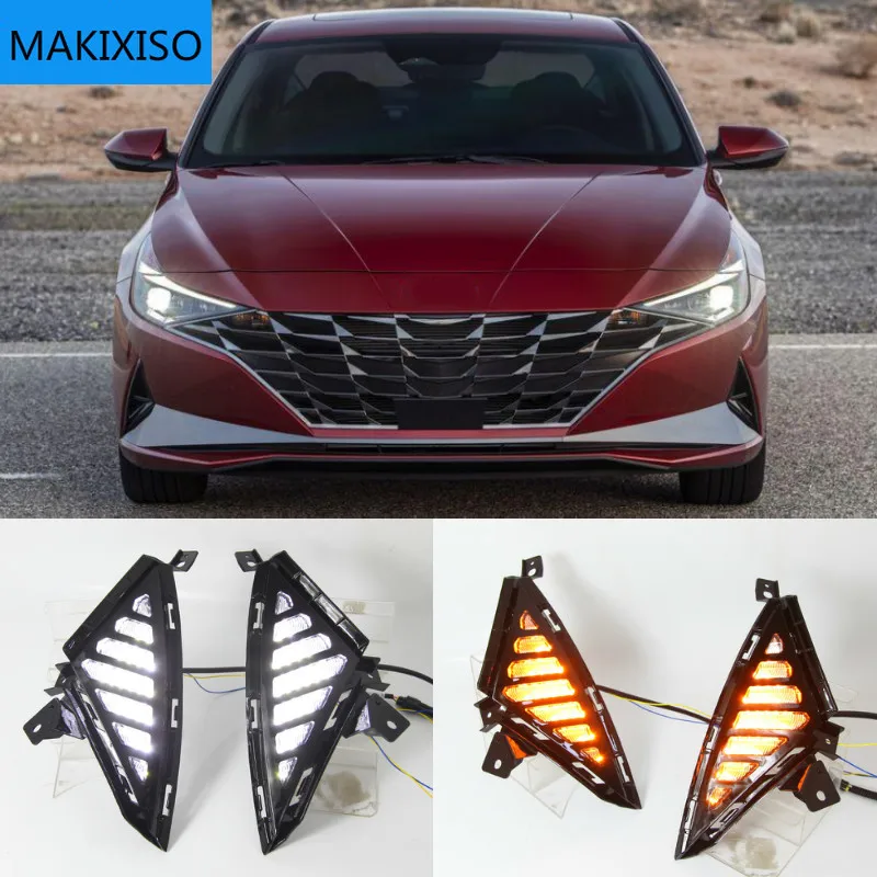 For Hyundai Elantra 2020 2021 LED DRL Daytime Running Lights with Yellow Turn Singal Car Fog Lamp Cover Case