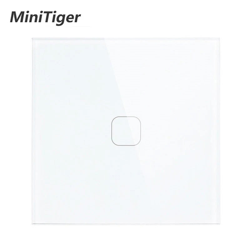 MiniTiger EU/UK Standard,1 Gang 1 Way Wall Touch Switch, White Crystal Glass Switch Panel,  220-250V, Only Touch Function