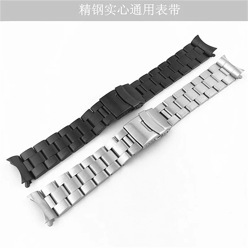 Solid Curved End 22mm 18 20mm Stainless Steel Watch Band Silver Black Matte Metal Strap Bracelet Women Men Watchbands with Pins