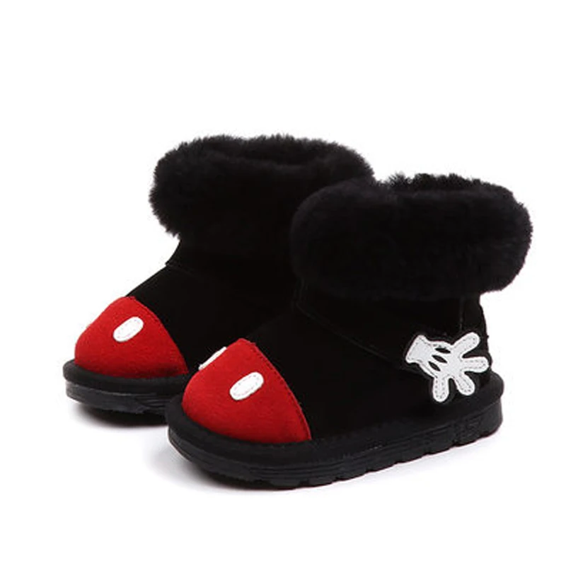 Winter Toddler Baby Girl Cartoon Snow Boot Child Fashion Genuine Leather Black Warm Fur Flat Kid Shoe kid warm shoes