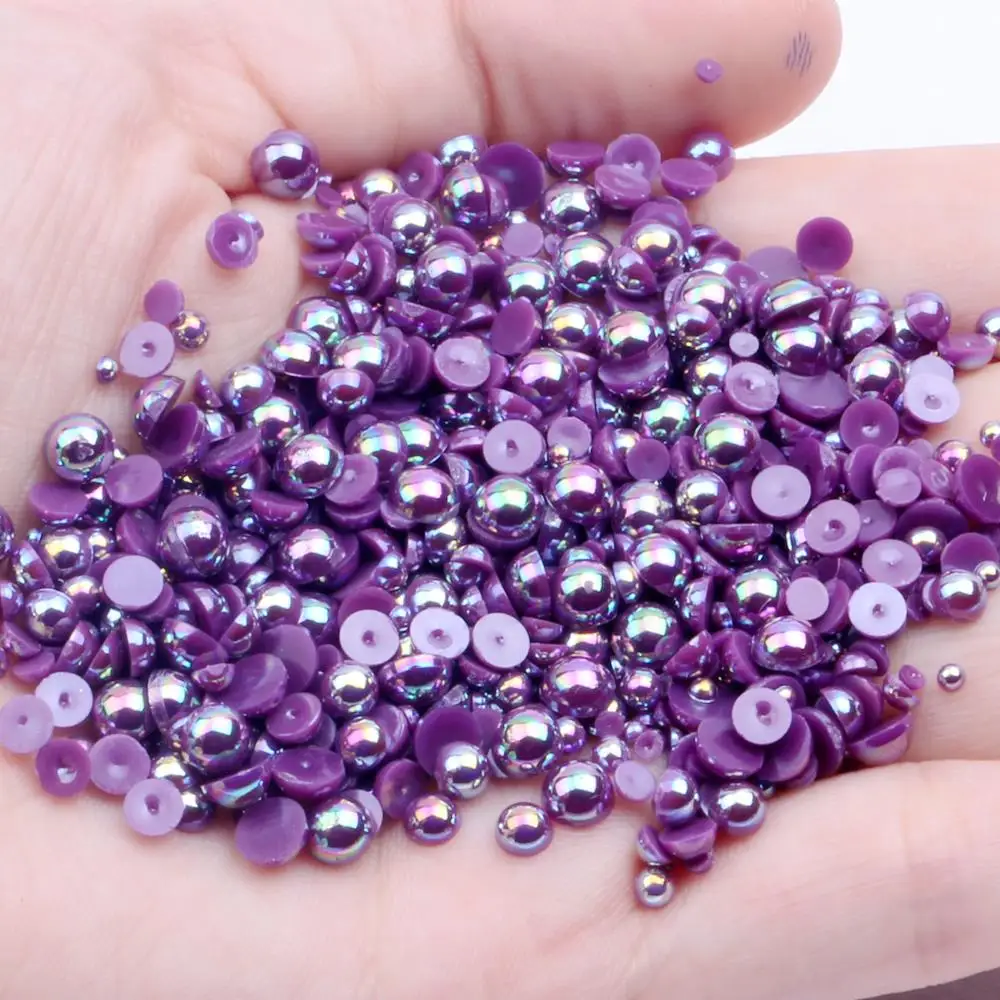 

1.5-12mm Dark Purple AB Colors Half Round Craft ABS Pearls Imitation Scrapbook Beads For Nail Art Backpack Decoration DIY Design