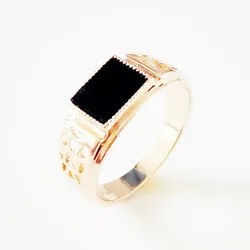 New Ring Men 585 Rose Gold Color Man Rings Black Cubic Zircon Fashion Jewelry Trendy Vintage Gold Color Male Rins Gift