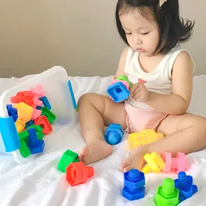 Screw Building Blocks Set for Children, Nut Shape, Match Puzzle Toys, Montessori Shape, Color Recognition, Educational Toys, 5 Pcs 6 Main Sales Block Construction - №2