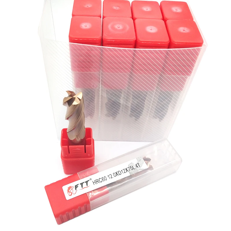 Fresa de Topo Plano Fresa de Topo Padrão Flautas Hrc60 12 mm Fresa de Topo Plano de Carboneto Padrão Comprimento Lateral Fresa de Perfil de Entalhe com 10 Peças