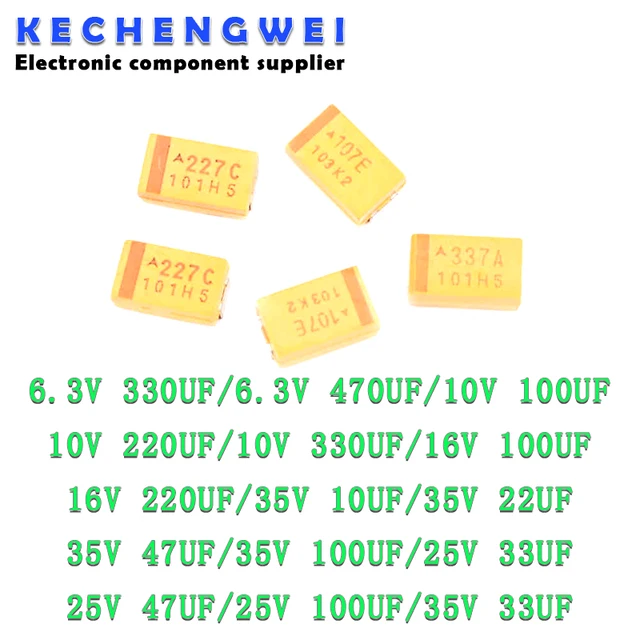 10PCS 6V 6.3V 10V 16V 25V 35V 50V 10UF 22UF 33UF 47UF 100UF 220UF 330UF 470UF Kondensator tantalowy SMD typu D
