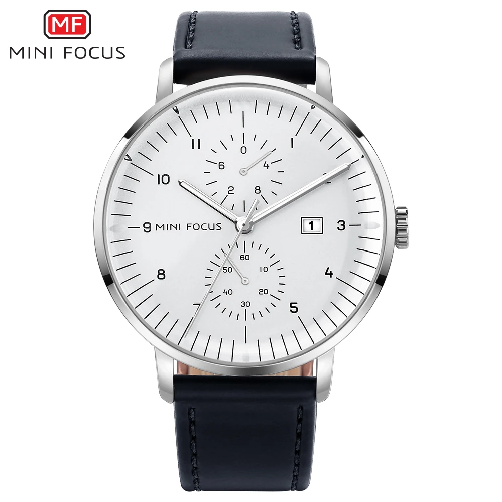 Reloj MINI FOCUS para hombre, relojes de cuarzo de lujo de marca superior, reloj de pulsera informal de cuero genuino a la moda para hombre, nuevo