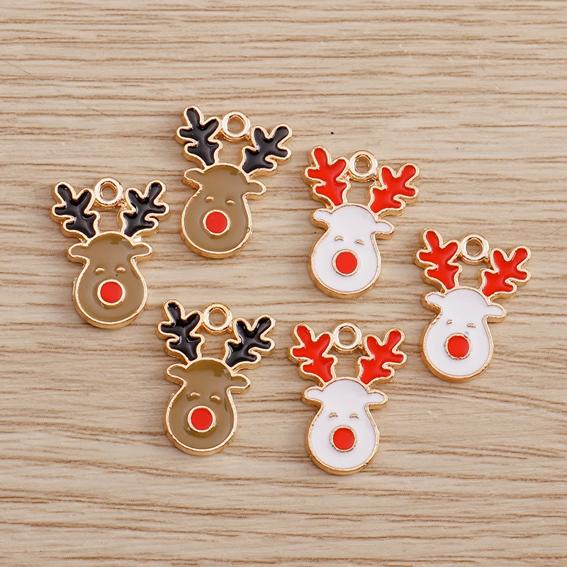 10 Stück 12*16mm süße Emaille Weihnachten Elch Charms Anhänger für Halsketten Ohrringe DIY Cartoon Weihnachten Hirsch Charms Schmuck Basteln – Detail 1