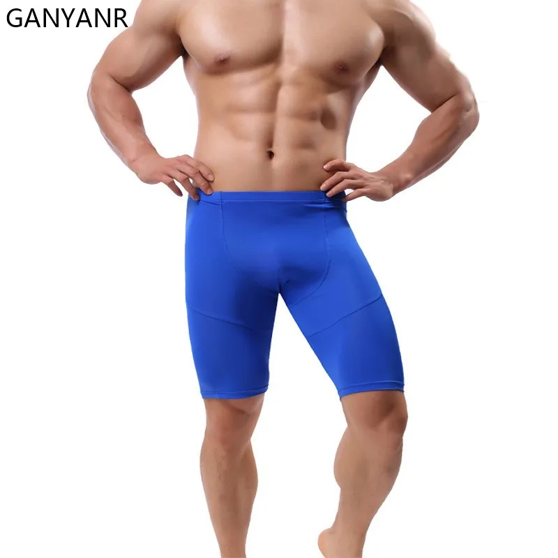 GANYANR Men Running Tights Compression shorts Leggings Gym Sportswear Fitness Sexy Basketball Sport Yoga quick dry workout pouch