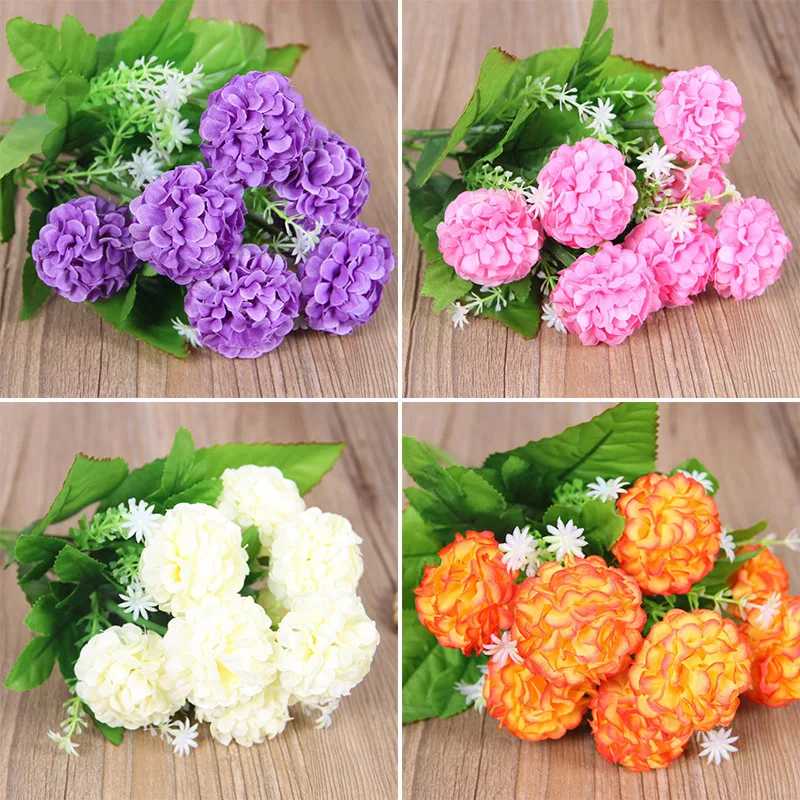 New 9 large flower head simulation hydrangea chrysanthemum ball fake silk flower wedding DIY home garden home decoration bouque