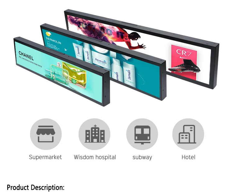 Pantalla de publicidad lcd de 24 pulgadas, pantalla lcd de barra estirada, ultraancho