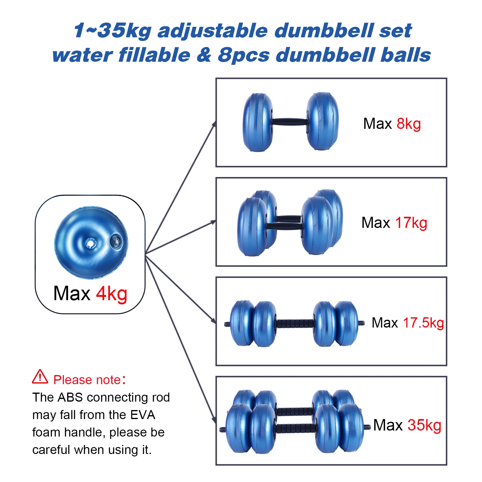 Deiris Water Filled Dumbbell,1-35 kg Travel Gym Fitness Equipment, Muscle Training, Bodybuilding Adjustable Weight Dumbbells Set