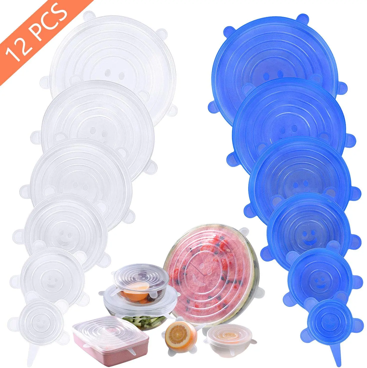 

12pcs Silicone Stretch Lids Universal Lid Silicone Bowl Pot Lid Silicone Cover Pan Cooking Food Fresh Cover Microwave Cover