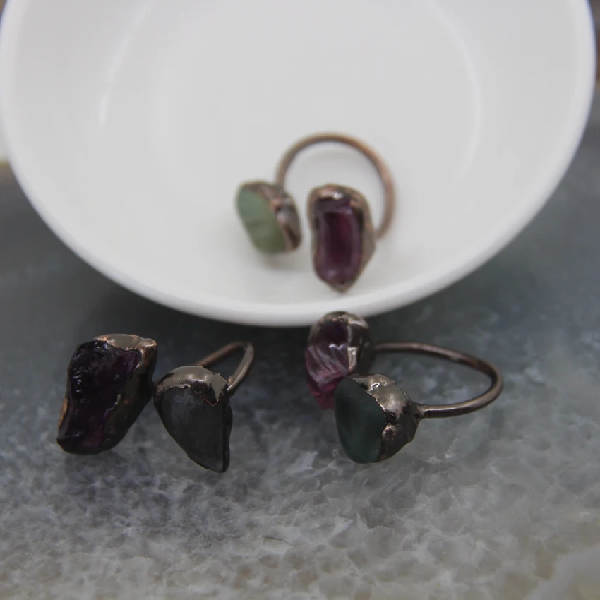 

Natural Stone Fluorite And Amethysts Vintage Adjustable Ring,Healing Crystal Quartz Finger Rings For Women/Man Jewelry Gifts