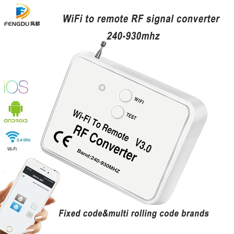 WiFi switch remote control 433MHz 868MHz WiFi to RF Converter multi frequency rolling code Socket Relay module Breaker remote